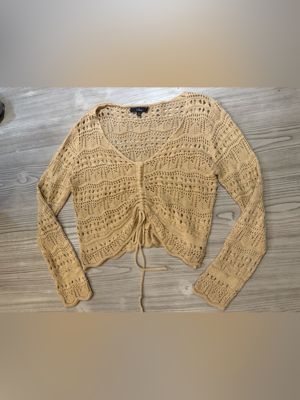 Lulus Crochet Knit Drawstring sweater - beige
